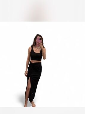 Shein Black High-Slit Twist Front Maxi Skirt Set